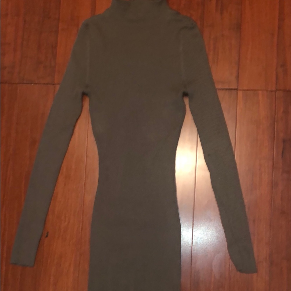 Olive turtleneck bodycon dress